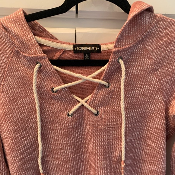 Hooded Pink Lace up Sweatshirt - Picture 4 of 4